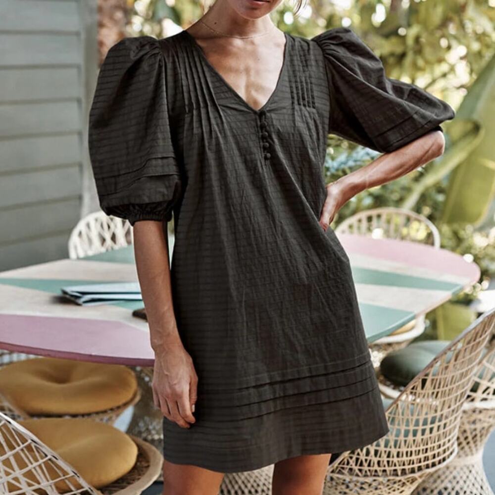 Summersalt Black The Cotton Pintuck Short Sleeve Dress